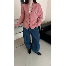 批发26粉色绿色单排扣纽扣<b class='q'>马海毛</b>廓形针织<b class='q'>开衫</b>