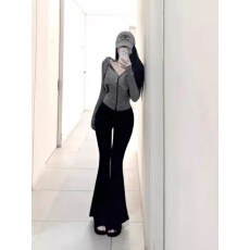 批发当天发 <b class='q'>韩国</b><b class='q'>代购</b><b class='q'>正品</b>LZ111纯欲显身材 巨好看条纹连帽外套+休闲裤