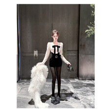 批发JOYKIKI鹅了么 澳洲野玫瑰 纯欲蕾丝修身辣妹性感微透长袖上衣女