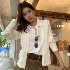 批发THE LIMON柠檬绿茶2026秋季翻领长袖针织衫女假两件百搭<b class='q'>休闲</b>上衣