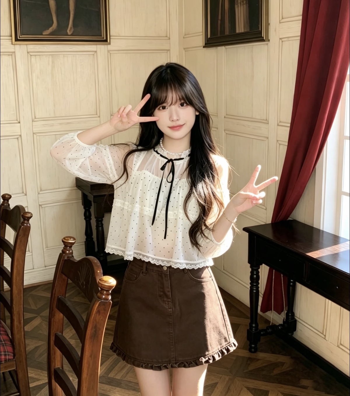 여름 드레스 전체 집합 2026 슈퍼 화재 연령 감소 miu 부서 착용 가져 가라. 오프숄더 도트 무늬 셔츠 귀여운 달콤한 자매 세트 치마