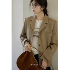 批发羊毛毛呢正肩西装外套小个子女早春短款法式气质通勤西服
