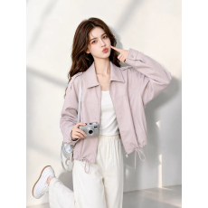 批发粉紫色<b class='q'>甜美</b>减龄PU皮衣女秋新款短款宽松休闲小个子韩版外套