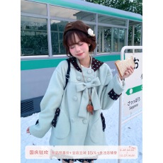 批发生巧冰糕 学院风显白薄荷绿宽松大衣+灯芯绒印花松紧腰半身<b class='q'>裙</b>套装