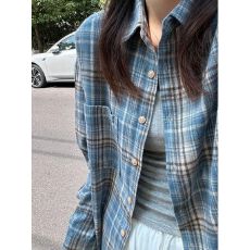 批发【原版后腰拼接 2色】 黄蓝格子<b class='q'>衬衫</b>高级感<b class='q'>长袖</b><b class='q'>衬衣</b><b class='q'>情侣</b><b class='q'>外套</b>