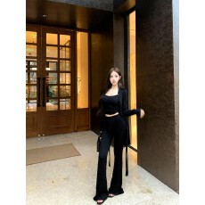 批发实拍实价不减慵懒休闲气质修身背心绑带开衫长裤女装休闲套装