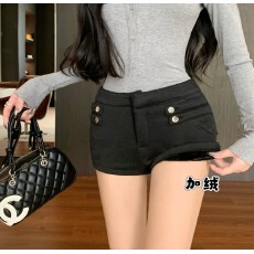 批发加绒加厚带袢短裤女冬季辣妹百搭显腿长包臀<b class='q'>热裤</b>