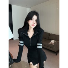 批发加绒辣妹二条杠显瘦<b class='q'>修身</b>针织上衣女气质底打底衫