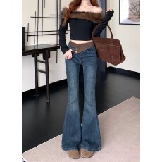 实拍！实价不减！加绒复古高腰微喇叭牛仔裤时尚显高显瘦长裤