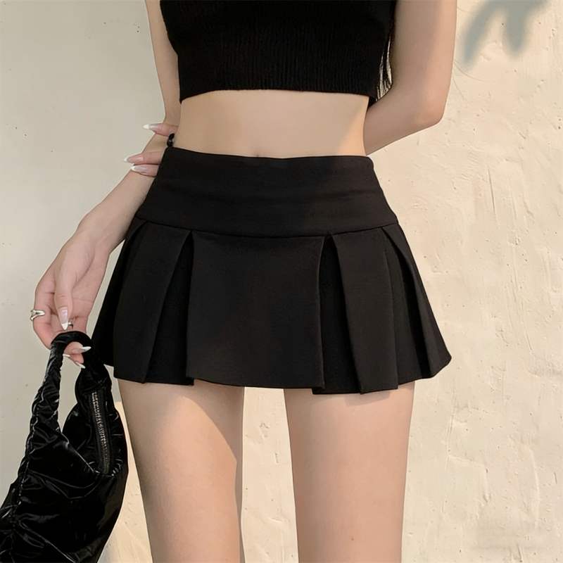 실사 정가 감소되지 않음 아메리칸 섹시함 로우 웨이스트 초단 스커트 A라인 스커트 노출 방지 순수한 욕망 플리츠 치마