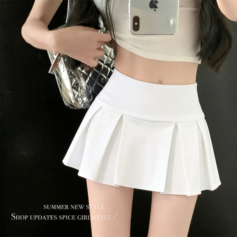 실사 정가 감소되지 않음 아메리칸 섹시함 로우 웨이스트 초단 스커트 A라인 스커트 노출 방지 순수한 욕망 플리츠 치마