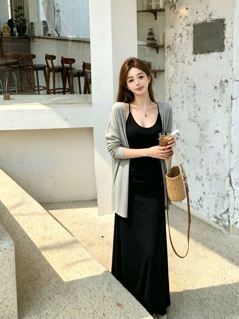 실사 정가 감소되지 않음 슬립 여성 드레스 순수한 욕망 느긋한 바람 다용도 롱 코트 오픈 가디건 세트