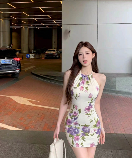 실사 정가 감소되지 않음 슬립 여성 드레스 꽃 프랑스식 행침 목 허리 수축 슬림해 보이는 미니 스커트 품격 치마