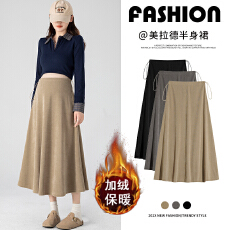 批发实拍孕妇加绒半身裙百褶半裙孕妇裙子秋冬无托腹中长裙孕妇春秋装