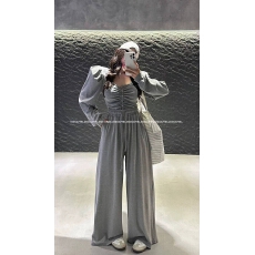 批发已出货 韩国女<b class='q'>装</b>2025秋款抽褶垫肩花苞肩<b class='q'>T</b><b class='q'>恤</b>+阔腿<b class='q'>裤</b><b class='q'>潮</b>套<b class='q'>装</b>
