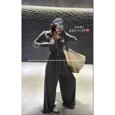 批发有货 韩国INS博主25秋新 时尚连帽短款修身上衣高腰直筒休闲<b class='q'>裤</b>
