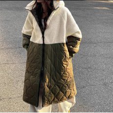 批发有货<b class='q'>韩国</b>东大门秋冬新款时尚拼接夹棉菱形超宽松棉服大衣外套女装