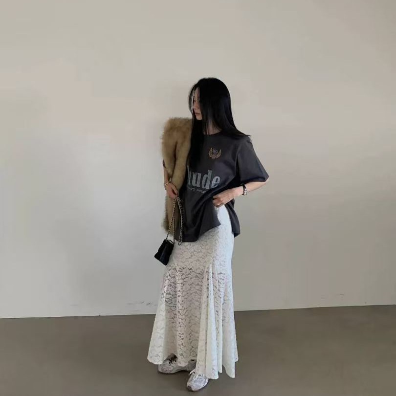 재고 있음 봄 섹션 부드러운 다용도 레이스 인어 꼬리 반신 스커트