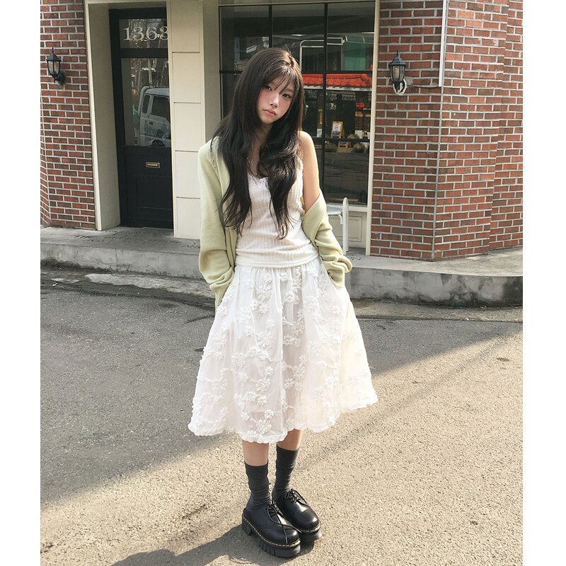 재고 있음 2026 한국 스타일 맞춤 원단 꽃 반신 스커트