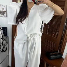 批发有货 新款显瘦V领单排扣<b class='q'>西服</b>上衣+<b class='q'>休闲</b>长裤套装女