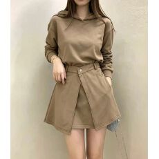 批发有货 韩系卡其色假两件长袖<b class='q'>连衣裙</b>女2026秋季显瘦小个子短裙子