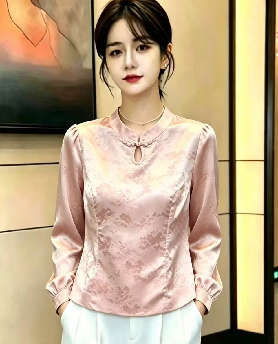 RY9407# 复古国风新中式上衣长袖新款修身显瘦旗袍百搭小衫夏季新款女装