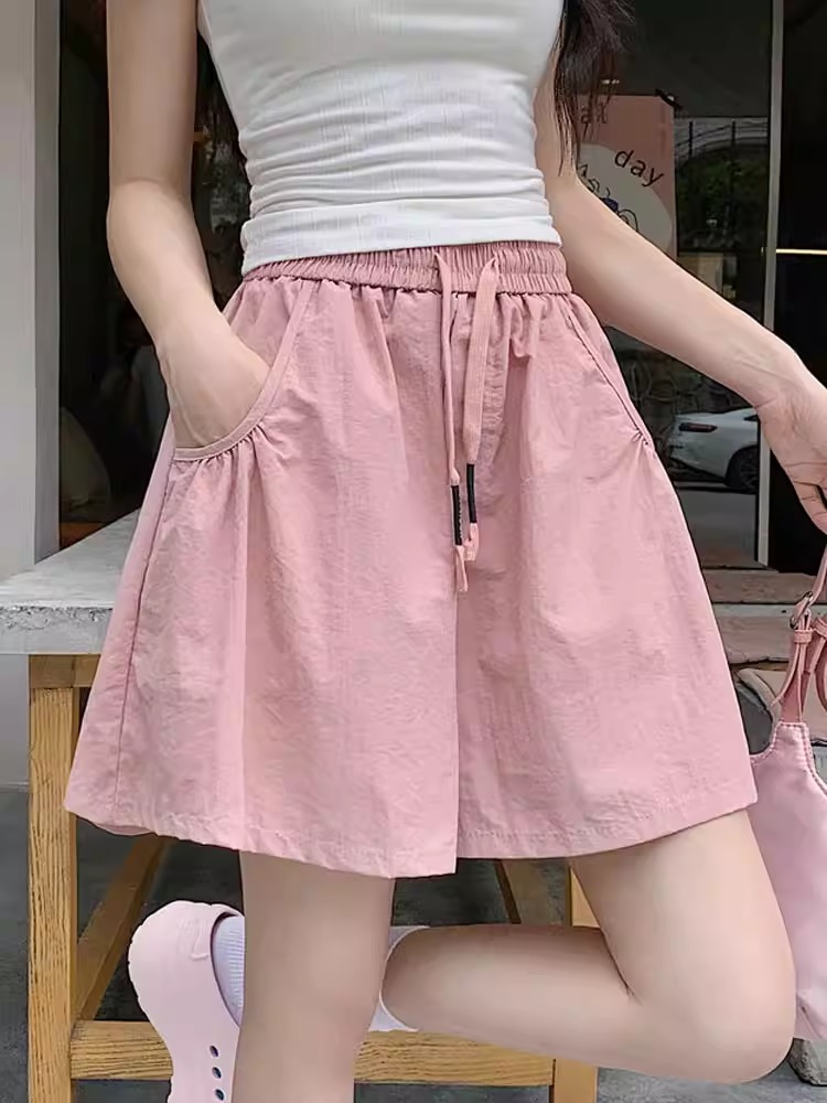 MY11290# 大码松紧腰休闲短裤女士夏季新款胖mm高腰宽松a字速干阔腿...