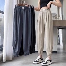 批发冰丝棉麻运动裤女夏季薄款2025新款九分休闲女士天丝亚麻<b class='q'>哈伦</b>裤子