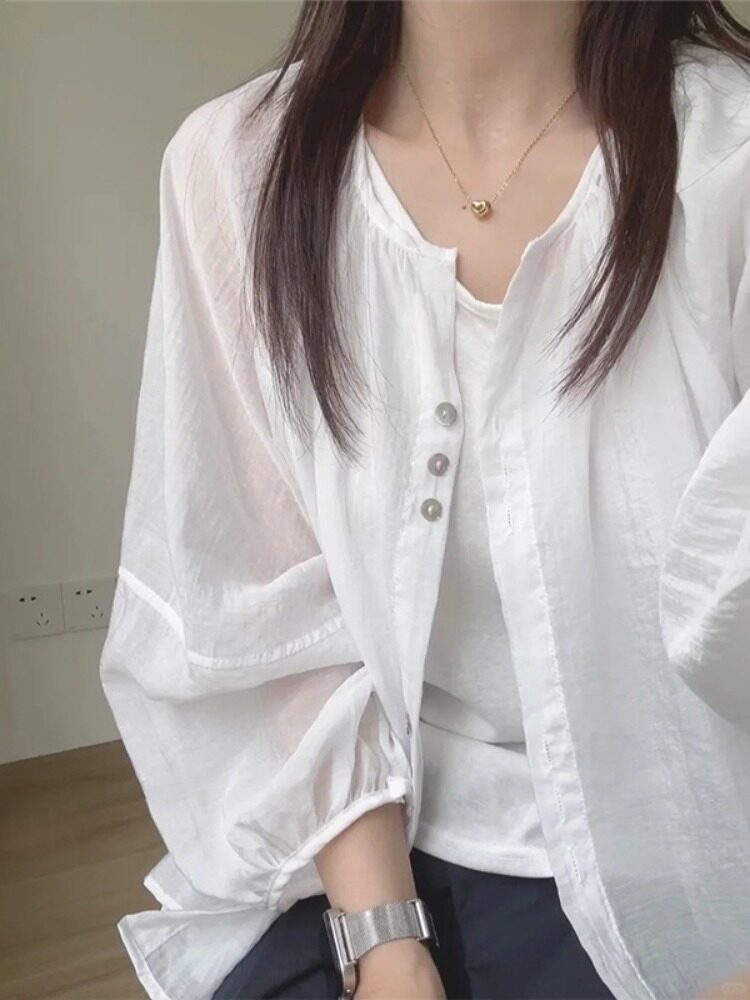 황색 아마 자외선 차단 의류 셔츠 여성 코트 여름 빛 럭셔리 얇은 스타일 고급 센스 긍정적 인 어깨 오픈 가디건 운남 봄 드레스 맨위