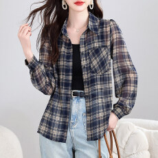 批发特价防晒<b class='q'>外套</b>女格子衬衫春夏新款今年流行爆款雪纺大码透气衬衣