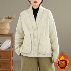 原创棉麻禅意棉服女2025年冬季新款中式国风夹棉外套加厚保暖棉袄