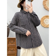 批发夹棉衬衫长袖休闲宽松条纹文艺韩版纯棉2025秋冬新款保暖<b class='q'>棉衣</b>外套