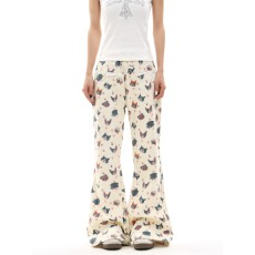 批发<b class='q'>欧美</b>式复古卡通印花涂鸦微喇叭牛仔<b class='q'>裤</b>女高腰显瘦设计感小众拖地<b class='q'>裤</b>