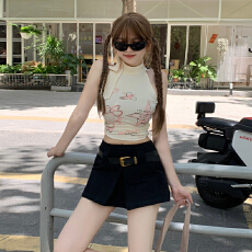 批发2025新款经典浅卡其设计感压褶开叉半身裙女高腰显瘦短裙A字裙裤