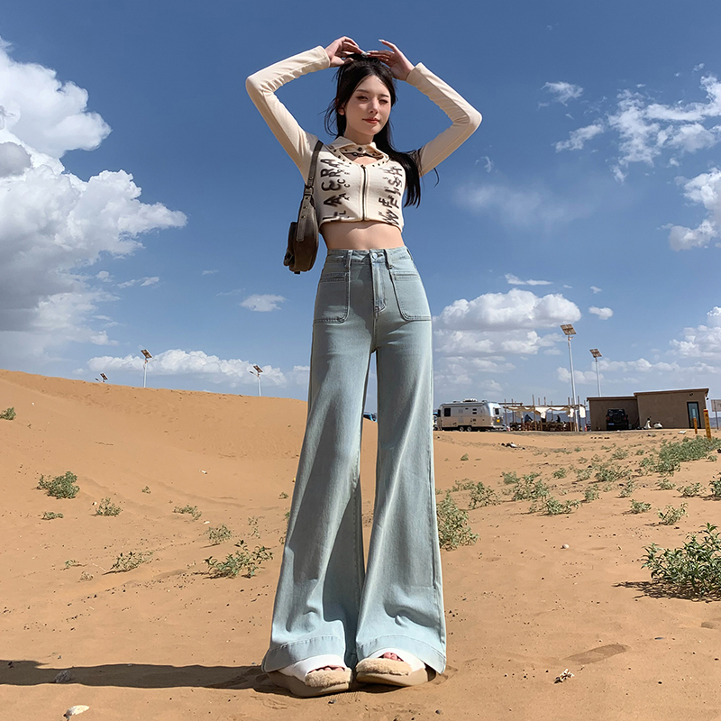 레트로 대 넓은 다리 청바지 여성 2026 년 이른 봄 루즈핏 다용도 하이웨이스트 바닥 청소 바지 아니요 막대기 다리 마이크로 나팔 바지