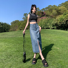 批发前开叉<b class='q'>牛仔</b>半身裙女2026春夏季新款高腰A字中长款包臀裙百搭宽松
