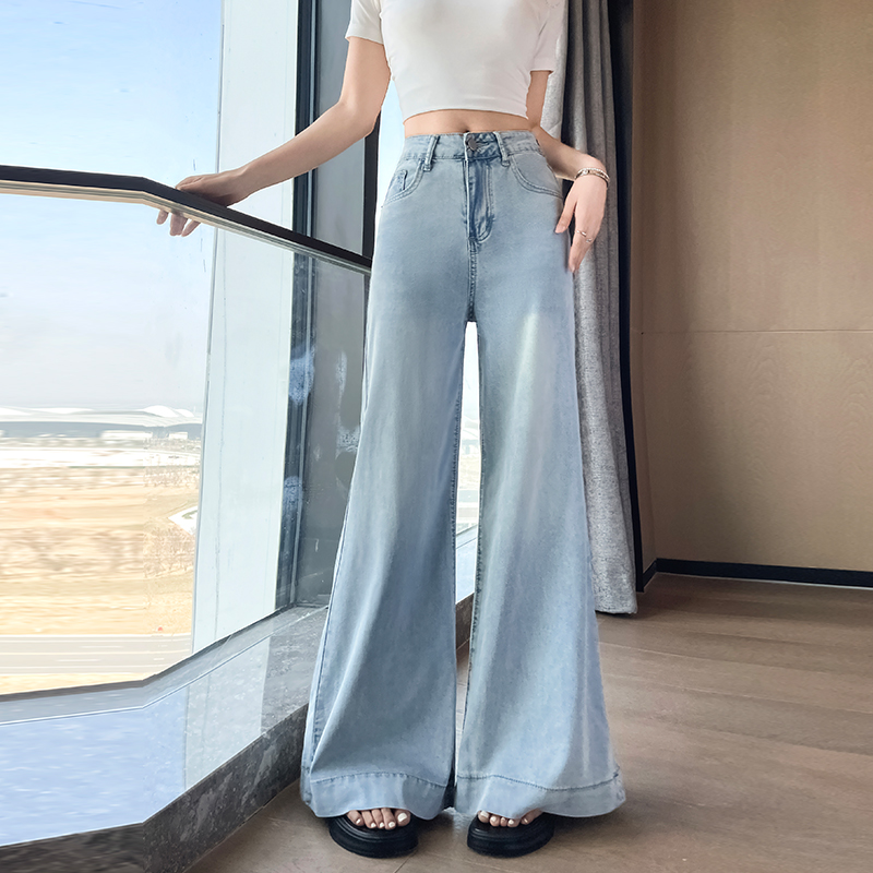 레트로 워싱 나팔 바지 2026 여름 섹션 넓은 다리 청바지 여성 하이웨이스트 루즈핏 신축성 라이 경기 서울 마이크로 나팔 바지