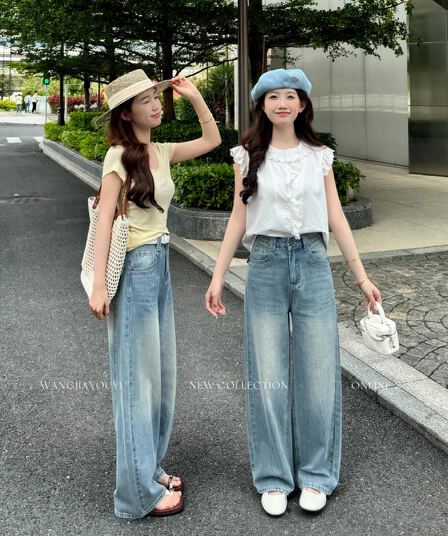 왕가 있음 물고기 다야오 작은 야오 작은 키 2026 여름 얇은 스타일 모통이 칼 와이드 레그 팬츠 여자 새로운 청바지