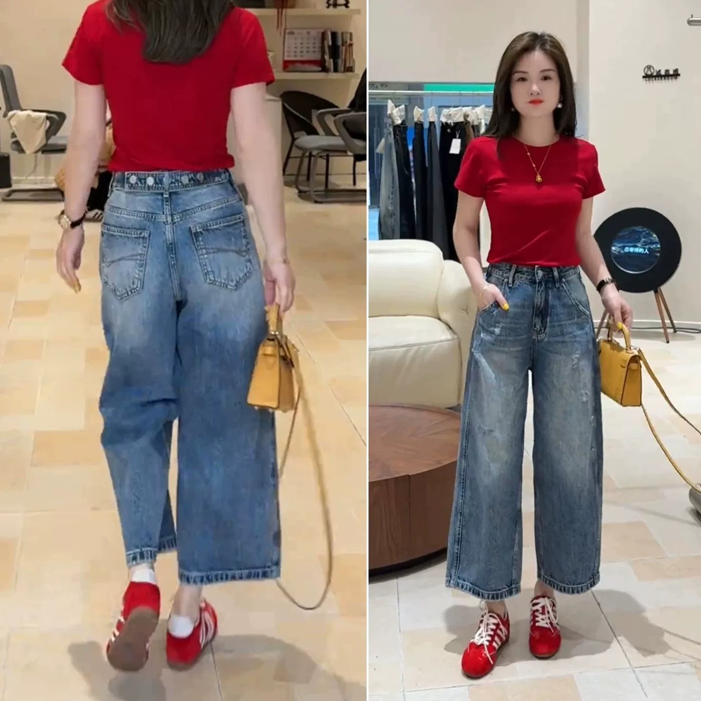 작은 키 폭발 거리 캐주얼 바람 넓은 다리 청바지 2026 여름 새로운 여성 9 포인트 루즈핏 스트레이트 팬츠