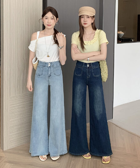 2026 항구 바람 레트로 루즈핏 대 바지 청바지 아이들 봄 가을 새로운 하이웨이스트 슬림해 보이는 도루 센스 넓은 다리 길이