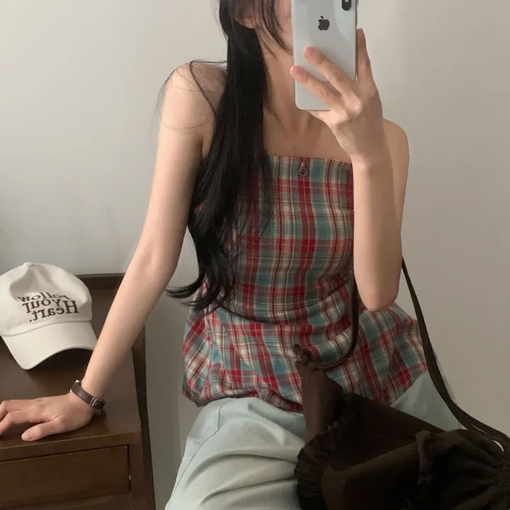 있음 선적 chic 체크무늬 몸매 가꾸기 조끼 슬립