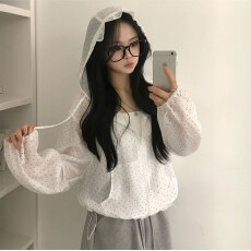 批发已出货  chic连帽波点防晒女宽松休闲上衣<b class='q'>外套</b>女