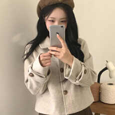 批发已出货 chic复古娃娃领单排扣百搭毛呢<b class='q'>外套</b>女