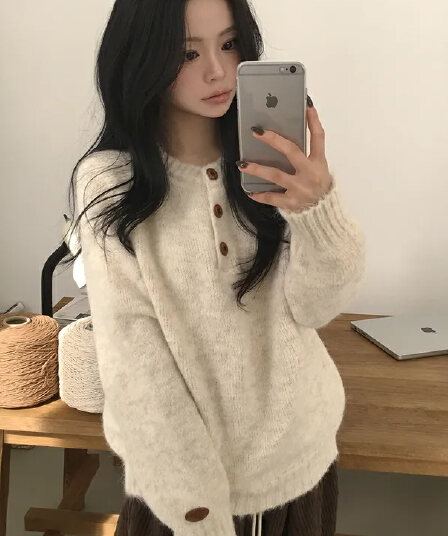 있음 선적 개성 다용도 버튼 풀오버 스웨터 여자