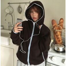 批发chic 韩时尚双面摇粒绒连帽<b class='q'>卫衣</b>外套