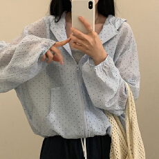 批发已出货 <b class='q'>波点</b>荷叶边透视连帽防晒衣轻薄外套