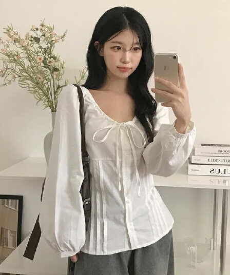 있음 선적 허리 수축 슬림해 보이는 다용도 긴팔 셔츠