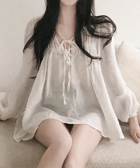 있음 선적 chic 패션 루즈핏 레이스업 긴팔 셔츠