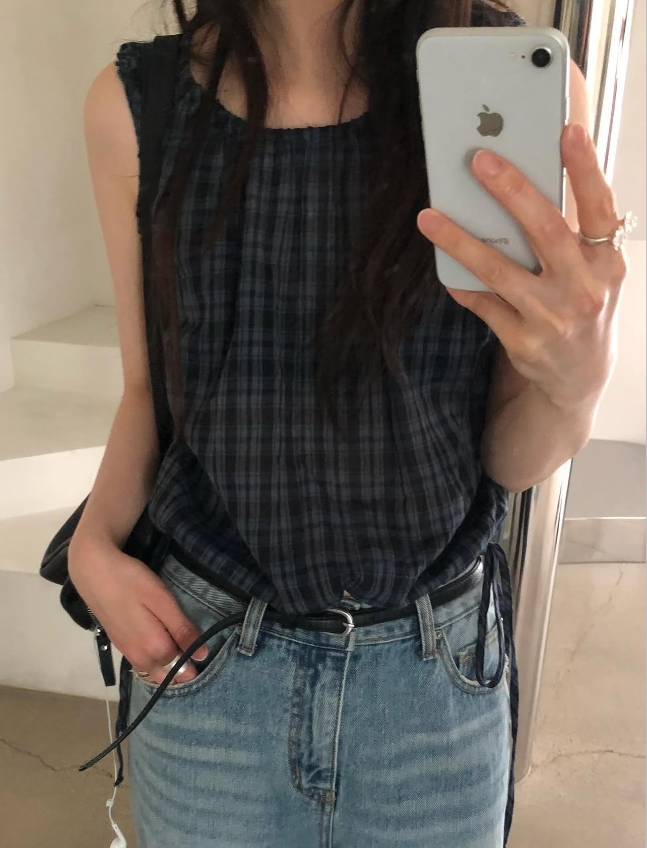 있음 선적 chic 새로운 달콤함 체크무늬 허리 펌프 로프 슬림해 보이는 민소매 셔츠