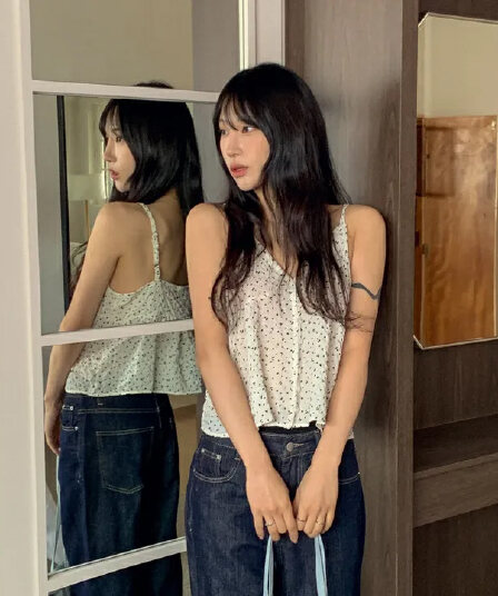 있음 선적 chic 패션 꽃무늬 슬립 작은 셔츠